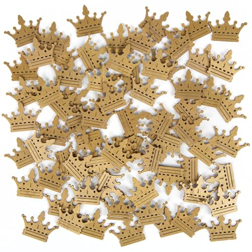 Logbuch-Verlag 70 Mini-Kronen aus Holz 4 cm – goldene Streuteile für Silvester, Weihnachten, Geburtstag & Feste – Tischdeko & Bastelzubehör