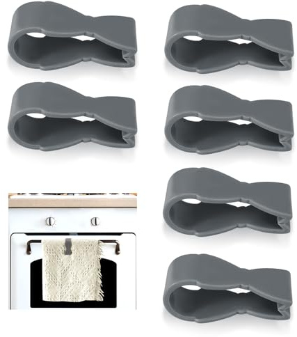 PEUTIER 6pcs Kitchen Towel Clips, Kitchen Towel Rack Towel Clips Hang and Fix Towels Keeps Towel from Falling Suitable for Bathroom Kitchen Oven Dishwasher Stove Floor(Gray), Medium