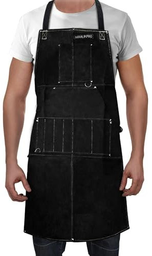 MAALIKPRO Leather Welding Work Apron with 9 Tool Pockets (Black)