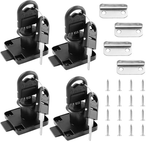 4 Stück Möbelschloss, Schrankschloss mit Schlüssel Nockenschloss 22mm Schubladenschloss Möbelschloß Aufschraubschloss für Schubladen Schränke und Briefkäste(Schwarz)