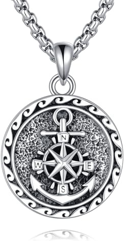 VENACOLY Anker Kompass Halskette 925 Sterling Silber Kompass Anhänger Seemann Nautische Anker Kette Schmuck Geschenke für Männer Damen Frauen Dijes de Plata 925 Para Hombres