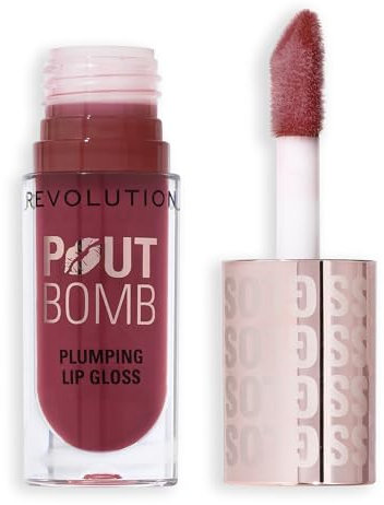 Revolution Beauty, Gloss Repulpant Pout Bomb, Brillance Intense avec Acide Hyaluronique & Peptides, Végan & Sans Cruauté, Rose Bois de Rose