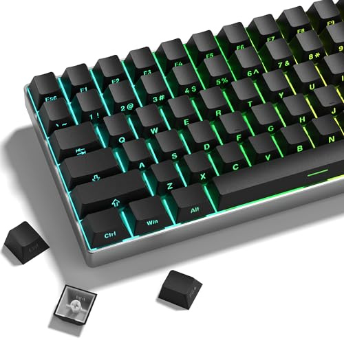 dagaladoo Juego de Teclas Negras, 60 75 por ciento, Teclas PBT de Estilo japonés, Teclas Personalizadas de Doble Disparo, Tapas de Teclado de Perfil Cereza para teclados mecánicos (Solo tecla) | Teclas de teclado con impresión lateral, perfil OEM personalizadas para teclados mecánicos 60% 65% 75% 100% diseño TKL