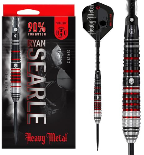 Harrows Ryan Searle „Heavy Metal“ Serie 2-Spieler-Dart-Set I Professionelle Dartpfeile mit 90% Wolframstahlspitze, ALLE Gewichte I 10-teiliges Set (30 Grams)