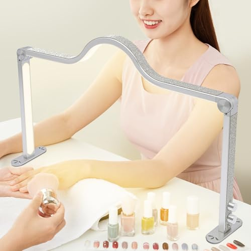 JAYEUW Halbmondlicht für Nägel Tischlampe 48W LED Wimpernlicht Nagel-Schreibtischlampe Maniküre Tisch Lampe Dimmbar 3000K-6000K Faltbare LED Nageltisch Lampe für Schönheit Wimpern (Silber)