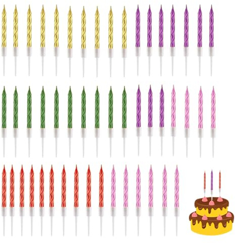 50 Stück Spiral Kuchen Kerzen mit Halterungen Metallische Geburtstagskerzen für Torte, Kurze Dünne Kinder Kuchenkerzen für Geburtstag Hochzeit Party Kuchen Dekorationen (Gold) (Gilded Color)
