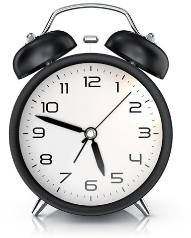 CSL - Wecker analog ohne Ticken mit Licht - LED Beleuchtung - rund - Retro Design - Glockenalarm - lauter Klingelton für Tiefschläfer – einfache Bedienung - schwarz