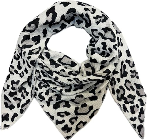 Leopard Dreieck Schal aus 100% Baumwolle Frühling Unisex Uni Fashion Stola Tuch Übergangszeit Italy Sommer Strickschal Strick Tuch Leo (Grau)
