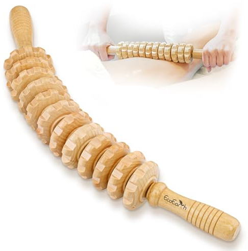 EcoEarth - Wooden Massage Roller Stick - Curved Wood Therapy Massage Tool for Body Sculpting, Myofascial Release & Lymphatic Drainage - Maderoterapia Massager Helps Reduce Cellulite Appearance