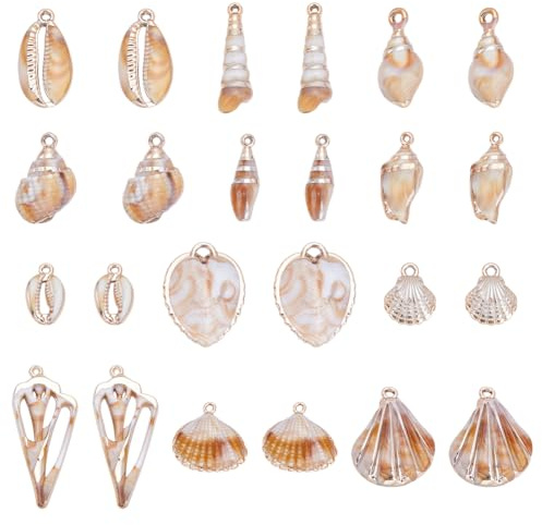 UNICRAFTALE 24 Stück 12 Stile Muschelanhänger Acryl Muschel Kauri Muscheln Strandmuscheln Sommer Ozean Anhänger Dekor Für Die Herstellung von DIY Armbändern Halsketten Und Ohrringen