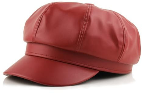 KORIXINE Gorro de cuero para mujer, boina de periódicos de primavera para hombre, diseño de gorras de marinero británico, sombreros retro Gatsby, Rojo, Talla única