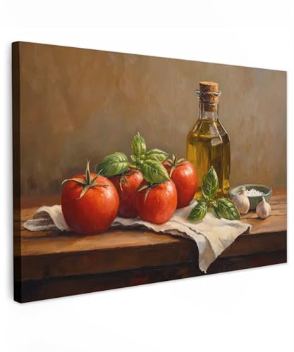 MuchoWow© Quadri Moderni Soggiorno 120x80 cm Poster Da Parete Decorazioni Muro Salotto Quadro Grande Foto Con Cornice Stampe Su Tela Camera Da Letto Pomodori - Olio d'oliva - Natura morta