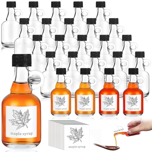 YFNVH 24 Stück Mini Glas Sirupflaschen 50 ml inklusive Ahorn-Aufklebern