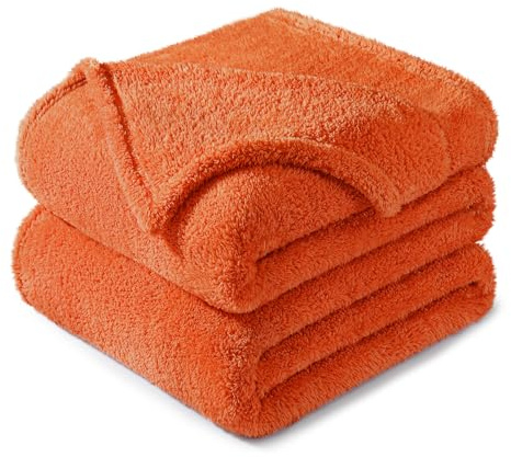 Exclusivo Mezcla Coperta in Pile Super Morbida, Vellutata e Calorosa per Divano o Letto, Tutte le Stagioni, 230x270 CM, Arancione