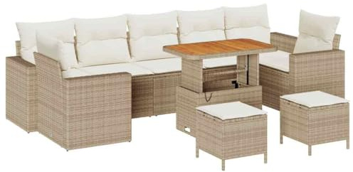 vidaXL 10-teiliges Garten-Sofa-Set mit beigen und cremefarbenen Kissen. Moderne, wetterfeste Poly-Rattan-Outdoormöbel, perfekt für Patios und Balkone. Modulares Lounge-Set für Terrasse und Garten.