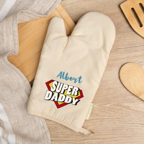Wanapix | Guanto da Cucina Personalizzato | Cotone biologico | Presa da forno con stampa nome | Idea regalo originale festa del Papà/compleanni | Daddy