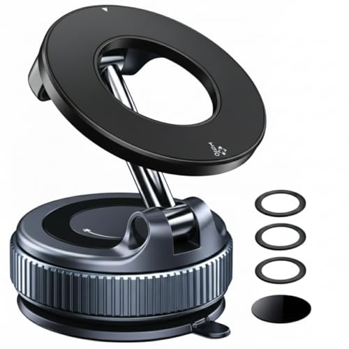 2026 Upgraded Vacuum Magnetic Phone Holder for Car, 360° Rotatable Suction Mount, Foldable & Adjustable for Car/Gym/Smooth Surface, Phone Holder with 3 Extra Rings for iPhone 17 16 15 14 13 & Android