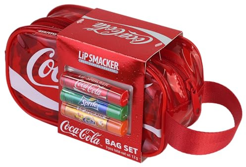 Lip Smacker Coca-Cola Handy Bag Set, 3 Children's Lip Balms with Original Coca-Cola Flavor, Transparent and Hydrating Formula