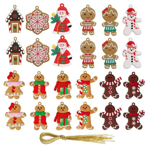24 Stück Lebkuchenmann Deko Weihnachten – Gingerbread Man Christbaumschmuck Figuren, Lebkuchenmännchen Deko Anhänger, Weihnachtsdeko Set Für Weihnachtsbaum Figuren & Geschenke