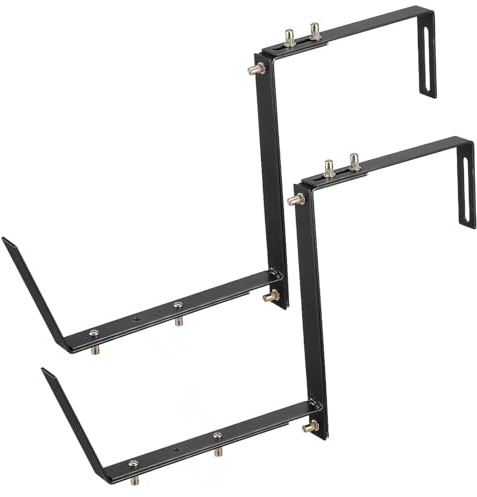 Veemoon 2 Pcs Adjustable Metal Flower Pot Hanger Brackets for Deck Railing and Window Boxes Stable Iron Plant Holder for Indoor Outdoor Flower Pots and Garden Boxes