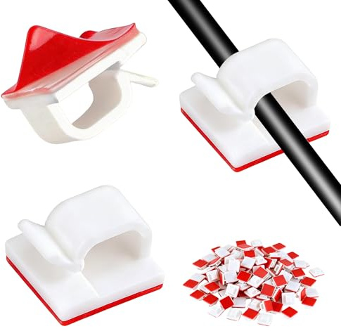 Xahpower 100 Stück Kabelhalter Selbstklebend, Kabelclips Selbstklebend, Kabelbefestigung Lichterkette, Kabelführung Organizer für Schreibtisch, Büro, Zuhause