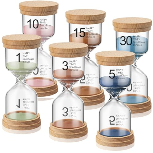 Kingdder Pack of 6 Wooden Sand Timer Set Operation Christmas Earthy Colorful Hourglass Timer Sandglass 1/3/5/10/15/30 Minutes Sand Clock Gift for Back to School Classroom Office Kitchen Cooking Home