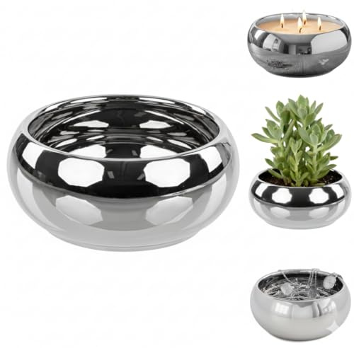 botle Pot de fleurs en céramique argenté - Diamètre : 23,5 cm - Bol décoratif glamour - Pour plantes succulentes - Décoration de table - Pour mariage - Rangement de bijoux