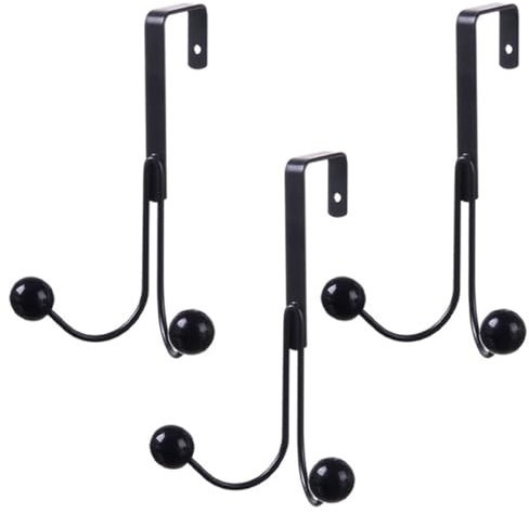 Veemoon Lot de 3 Crochets de Porte sans Perçage en Fer Noir, Double Boule, Accroche-Porte pour Chambre et Salle de Bain, Porte-Manteaux Suspendu Robuste et Fonctionnel, pour Vêtements
