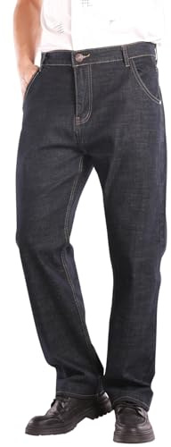 Jeans da uomo, taglie grandi, in denim, a vita alta, con tasche, jeans a gamba dritta, jeans elasticizzati, retrò, per il tempo libero, lunghi, leggeri, durevoli, Nero , 6XL
