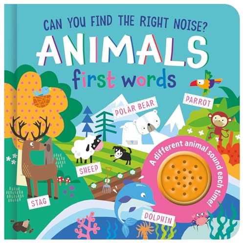 North Parade Publishing Animals First Words Sound Book, Interactive One-Button Sound Matching, Ages 3-5 Years, Board Book