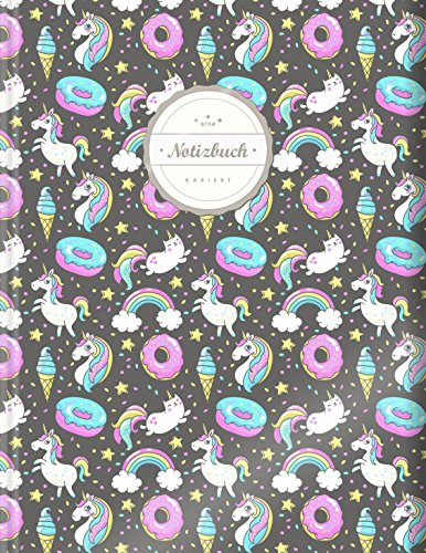 Kariertes Notizbuch (©Star, A4, 156 Seiten, Softcover) || Mit Register + Doppelrand || Dickes Notizheft, Fester Einband, Kariert Nr. 26, Matheheft, Schulheft, Sketchbook, Tagebuch, „Einhörner Space“