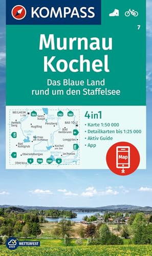 KOMPASS Wanderkarte 7 Murnau, Kochel - Das blaue Land rund um den Staffelsee 1:50.000: 4in1 Wanderkarte mit Aktiv Guide und Detailkarten inklusive ... Verwendung in der KOMPASS-App. Fahrradfahren.
