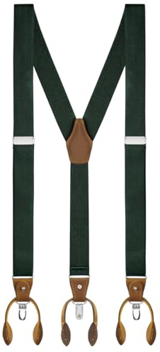 Buyless Fashion Suspenders For Men - 48 Adjustable Straps 1 1/4 - Y Back With Clips And Buttons - 5120-Hunter-Green