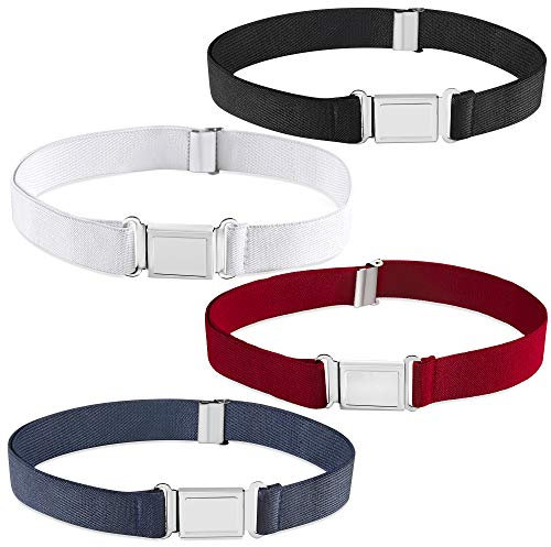 Buyless Fashion Kinder Jungen Stretchgürtel mit Magnetschnalle - 4er Pack - 5100-BLK/NVY/RED/WHT