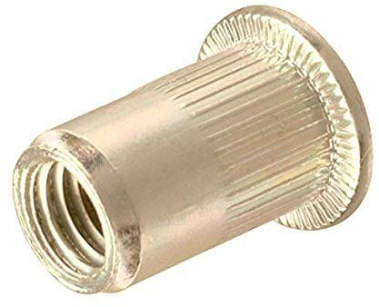 1/4-20 Rivet Nuts Large Flange Blind Threaded Insert (Grip Range 0.165-0.260) - Zinc Plated Carbon Steel Flat Head Nutsert Rivnut (Quantity 25) RoHS Compliant - by Newport Fasteners