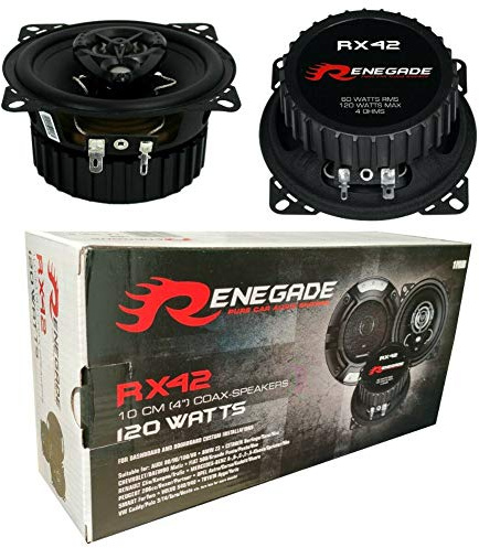 2 RENEGADE RX42 2 Wege koaxial Lautsprecher 4 10,00 cm 100 mm 60 watt rms 120 watt max impedanz 4 ohm 92 db dpl für sutos schwarz, Paar