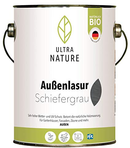 ULTRA NATURE Barniz para exteriores, 2,5 l, color gris pizarra, vegano, natural, orgánico, sin disolventes, barniz protector de madera