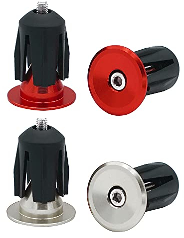 QitinDasen 2 Paar Lenkerstopfen Endstopfen, Fahrrad Lenker Endkappen, für Rennrad, MTB, BMX (Silber + Rot)