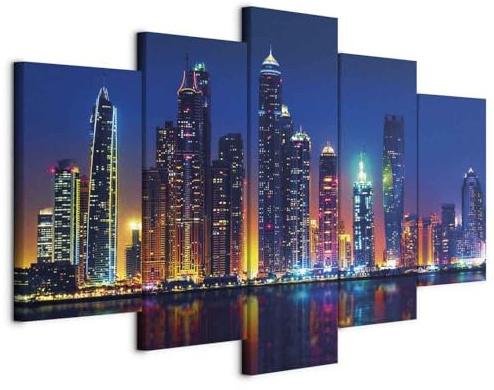 B&D XXL - Akustikbild City Stadt 5 tlg - Bilder Akustikschaum Schallschutz Wand Deko Kunst Akustikpaneele Wandpaneele Schalldämmung Wandbild Schallabsorber Akustikplatten d-C-0024-b-o