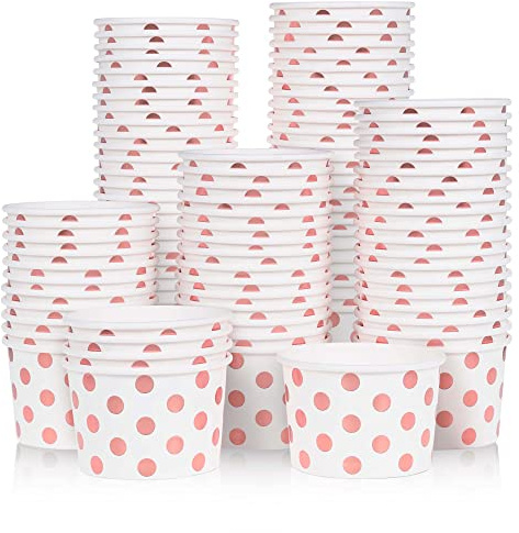 MATICAN Papier-Eisbecher, 266 ml, Einweg-Dessertschalen für heiß und kalt, 266 ml, Rotgoldfolie, gepunktet, 100 Stück