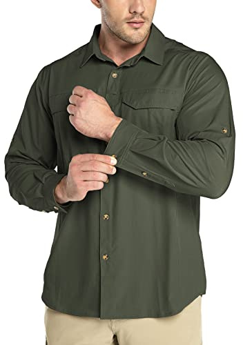 Outdoor Ventures Men's Long Sleeve Hiking Shirts Button-Down Safari Shirt