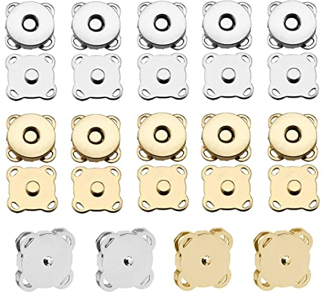 CYIOU 24 Stüc Magnetknöpfe zum Annähen Magnetverschlüsse für Taschen Metall Magnetknopf zum Annähen FüR DIY Nähen Handwerk Handtaschen Kleidung(Gold und Silber)