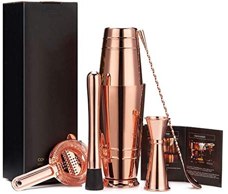 Cocktail Shaker Cocktail Shaker, Cocktail Shaker 800 ml, Cocktail Set 5-teilig, Cocktail Shaker Kit mit Sieb, Doppel-Jigger, Bar-Rührlöffel, Boston Shaker Bartender für Weihnachten (Gold