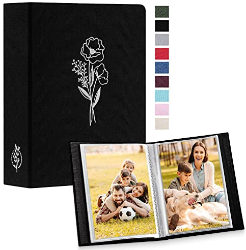Lanpn Small Photo Album 6x4 2 Packs, Each Pack holds 50 Pictures, Slip in Pockets Mini Linen Top Loading Photo Albums for Portrait Only 10x15cm Picture Black