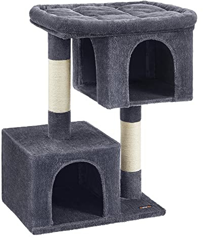 Feandrea Kratzbaum, 101 cm, M Katzenhaus bis zu 20 kg, 2 Katzenhöhlen | Katzenbaum für extra große Katzen, große Plattform, Sisalstämme, rauchgrau, CLAWFY Kollektion PCT614G01