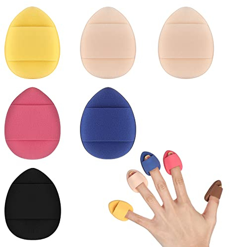 Sibba 6 Stück Puderquaste Make-up-Schwamm Beauty Blender Face Foundation Blending Concealer Applikator Lidschatten Kissen Pads Kosmetik Mini Kleines Dreieck Weiche Finger Halter Kleines Reiseetui Set