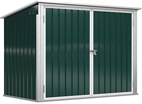 Outsunny Abri Cache Poubelle Double avec Deux Portes et Ouverture Dessus en Acier galvanisé - 178,5 x 104,5 x 128,5/113 cm Vert