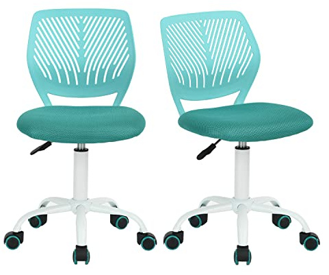 Homy Casa Set mit 2 Schreibtischstühlen, Türkis, verstellbarer Drehstuhl, Bürostuhl, Stoffsitz, ergonomisch, ohne Rückenlehne, Türkis