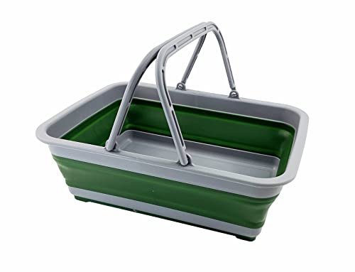 SAMMART 8L Zusammenklappbarer Korb mit Griff – Tragbarer Outdoor-Picknickkorb/Krater – Faltbare Einkaufstasche – Platzsparender Aufbewahrungsbehälter (Grau/Kleeblatt)