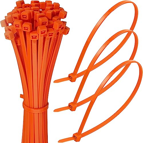 300mm Orange Cable Ties – Pack of 100, 12 Zip Ties/Tie Wraps, Nylon, 22kg Tensile Strength, Self-Locking – Just Cable Ties